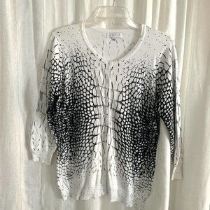 Joseph A Cardigan White Black Geometric Medium